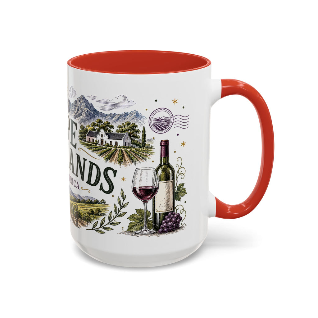 Cape Winelands Coffee Mug | Travel Destination Souvenir Gift | Accent Color Ceramic 11oz 15oz