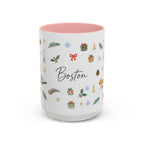 Boston Christmas Mug | Watercolor Travel Souvenir | Holiday Gift | Accent Ceramic Coffee Cup 11oz 15oz
