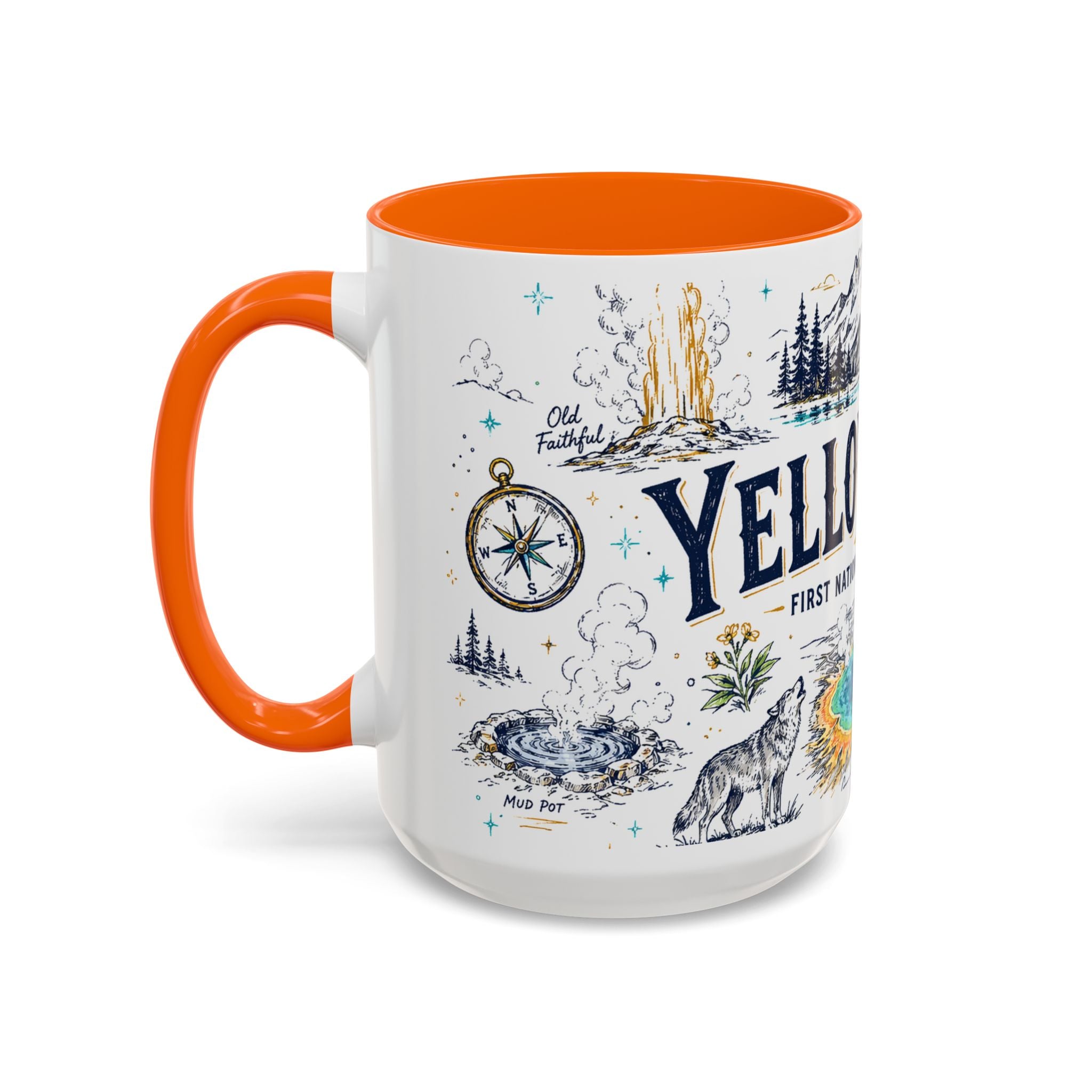 Yellowstone National Park Coffee Mug | Hiking Camping Nature Gift | Accent Color Ceramic 11oz 15oz