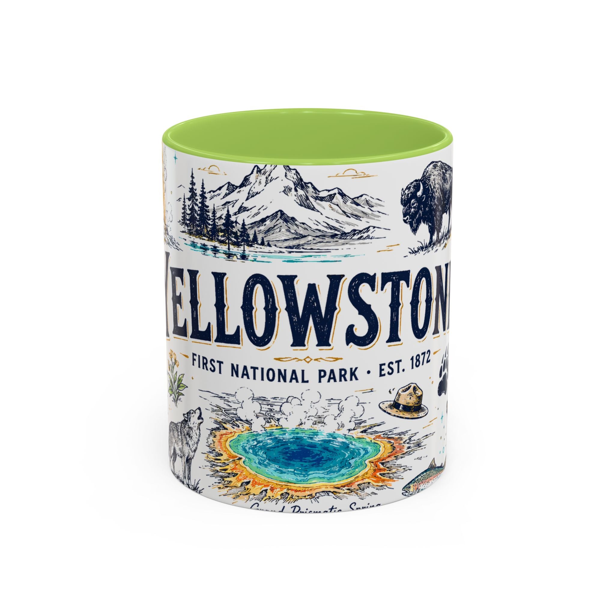 Yellowstone National Park Coffee Mug | Hiking Camping Nature Gift | Accent Color Ceramic 11oz 15oz