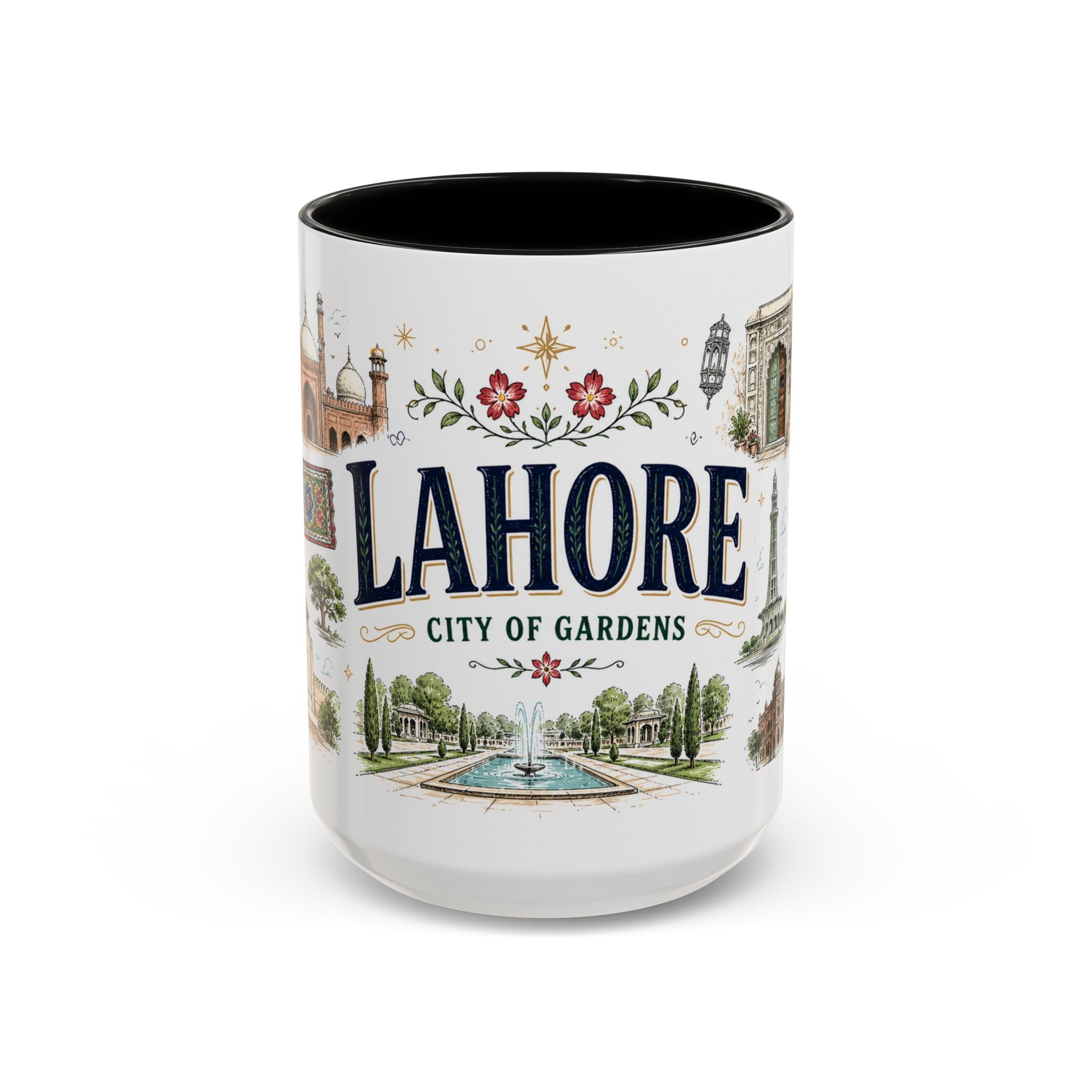 Lahore Coffee Mug | Pakistan Souvenir Travel Gift | Accent Color Ceramic 11oz 15oz
