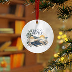 Begin Gently Round metal ornament, original Printify context mockup