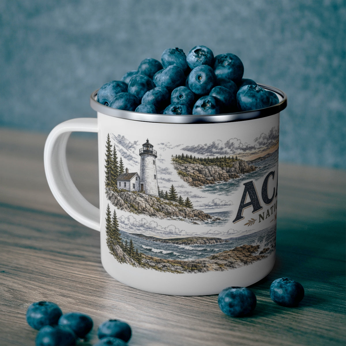 Acadia National Park enamel camping mug outdoor lifestyle scene