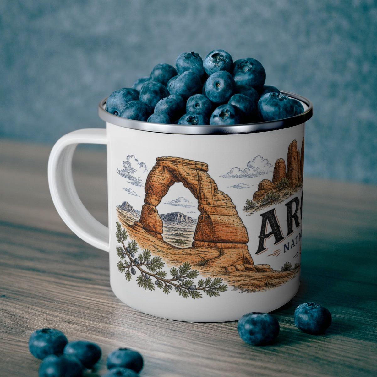 Arches National Park enamel camping mug outdoor lifestyle scene