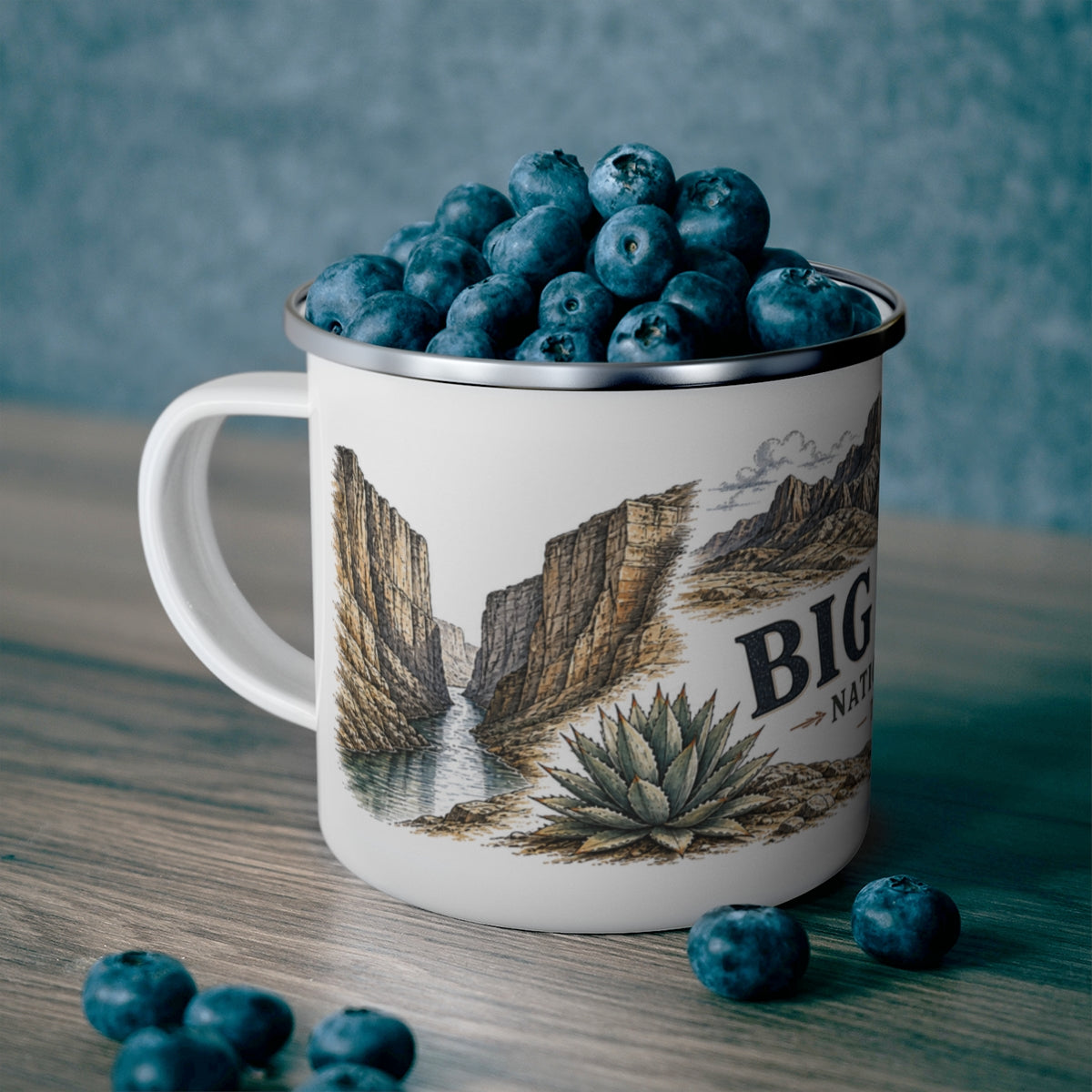 Big Bend National Park enamel camping mug outdoor lifestyle scene