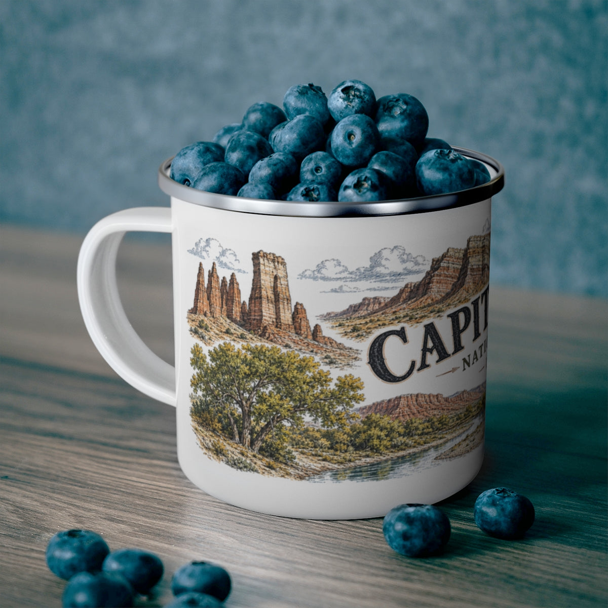 Capitol Reef National Park enamel camping mug outdoor lifestyle scene