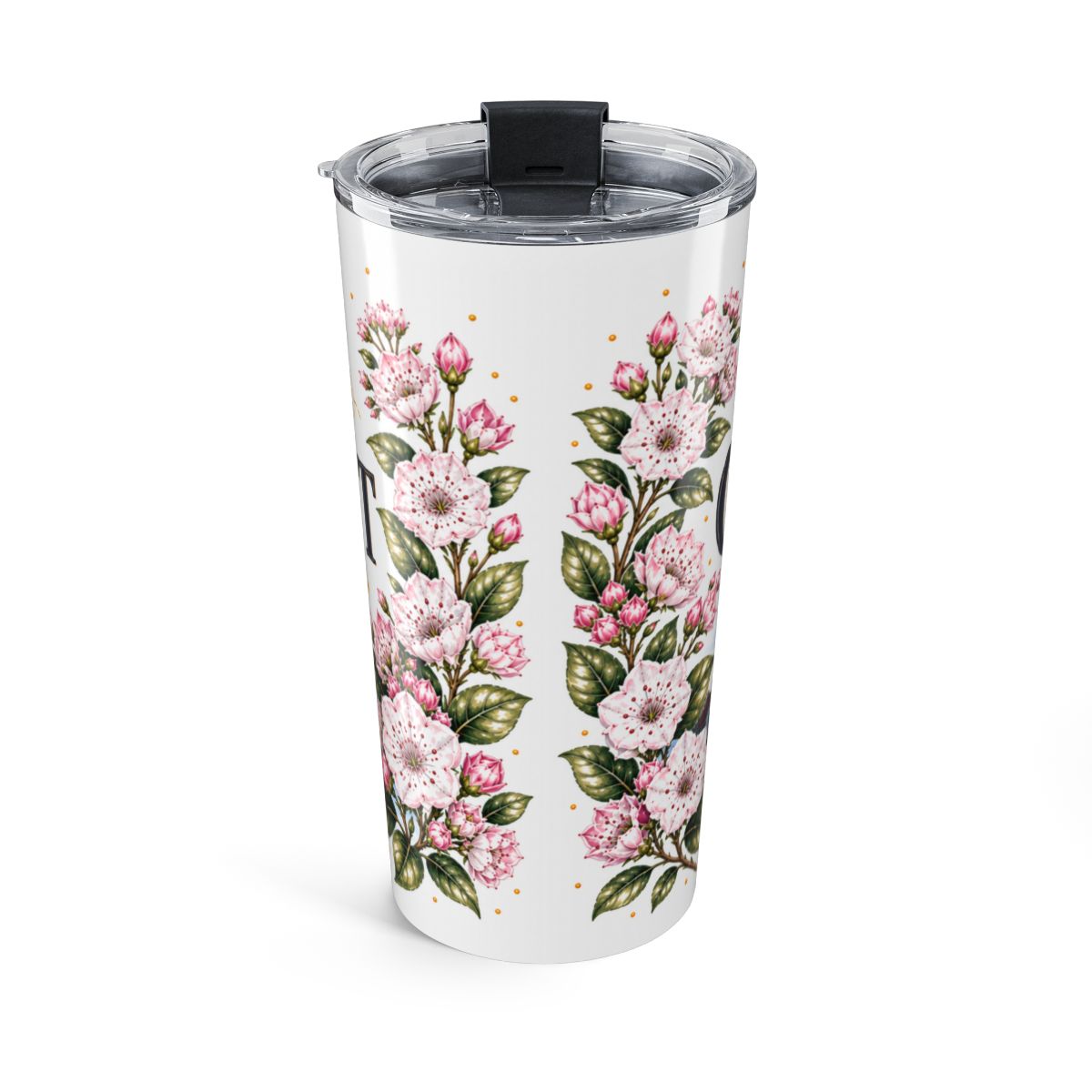 Connecticut State Flower Tumbler | Mountain Laurel Botanical Travel Cup | 20oz Stainless Steel Gift — back