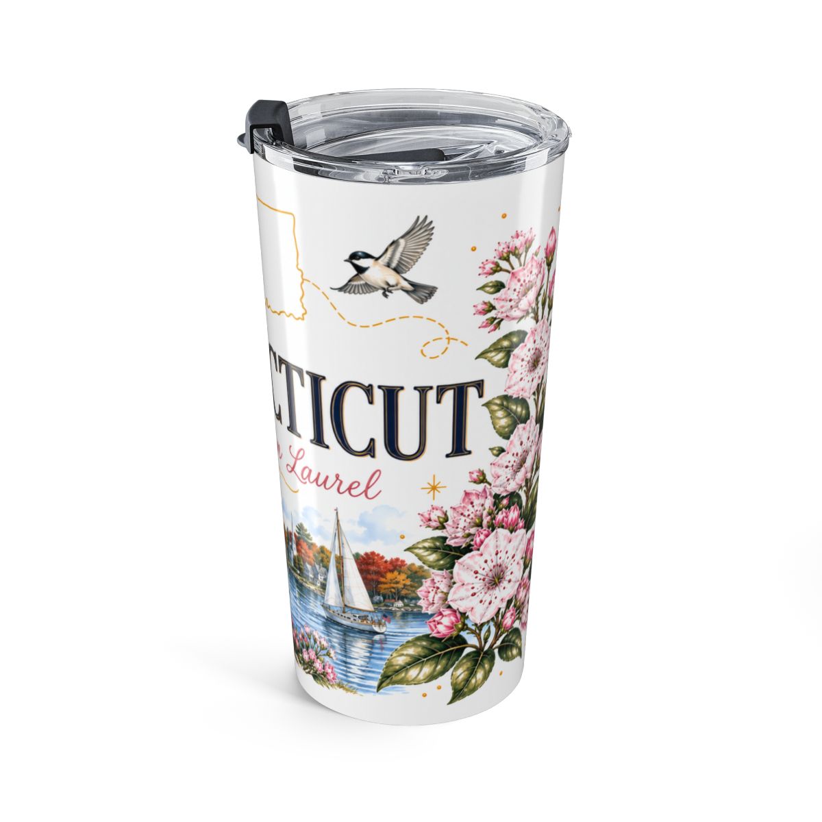 Connecticut State Flower Tumbler | Mountain Laurel Botanical Travel Cup | 20oz Stainless Steel Gift — right