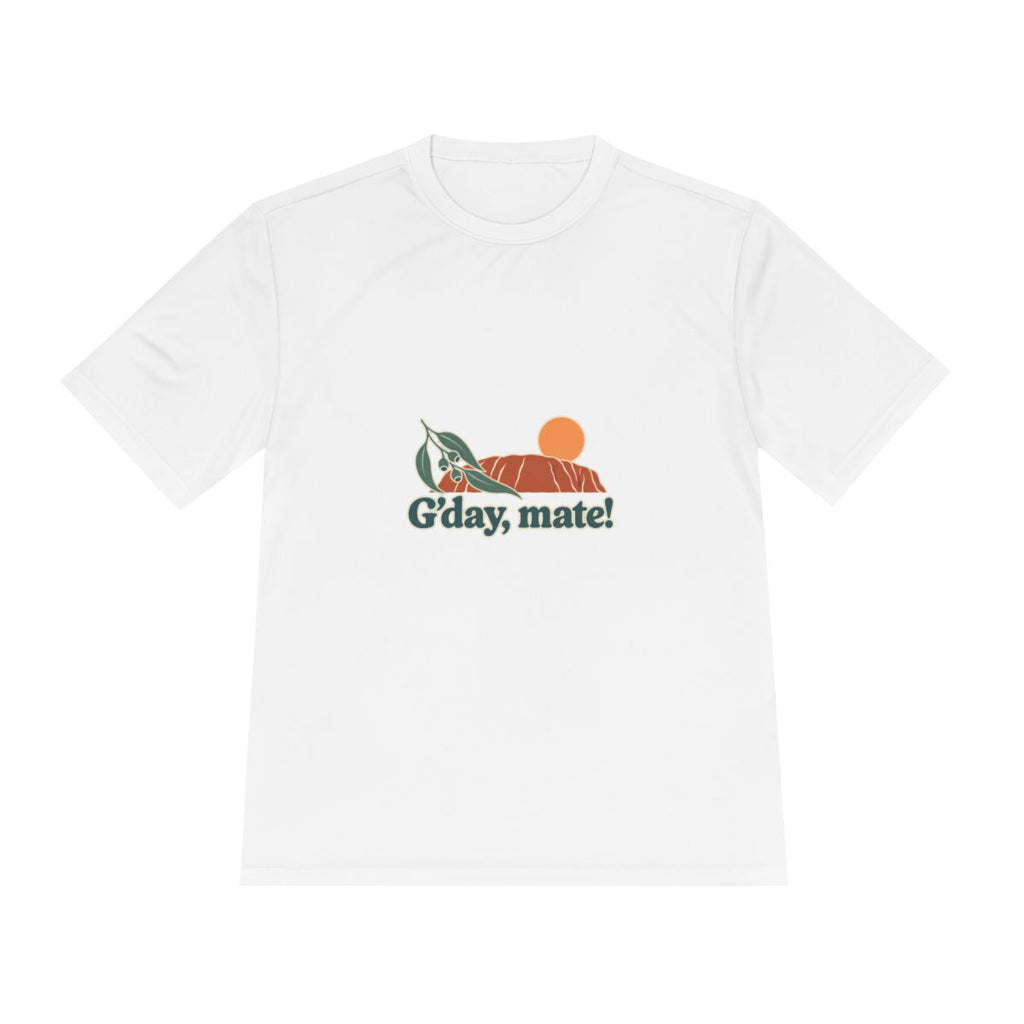 Australia Performance T-Shirt | Uluru and Eucalyptus | G'day, mate! | Country Travel Gift — front — View 01