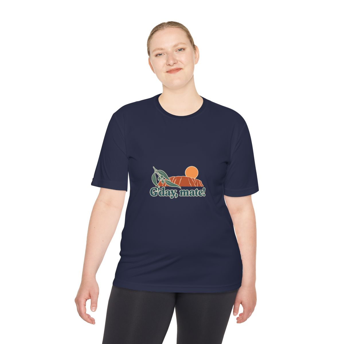 Australia Performance T-Shirt | Uluru and Eucalyptus | G'day, mate! | Country Travel Gift — person-2 — View 05