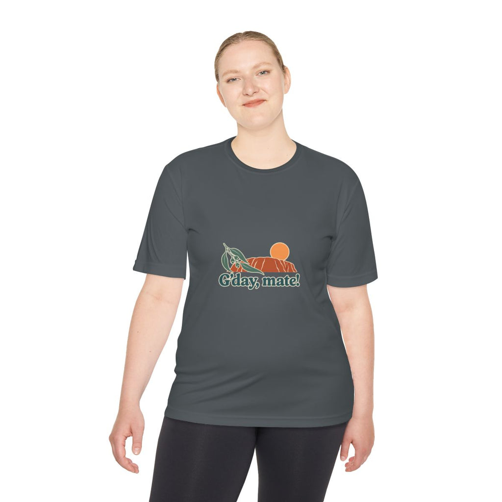 Australia Performance T-Shirt | Uluru and Eucalyptus | G'day, mate! | Country Travel Gift — person-2 — View 07