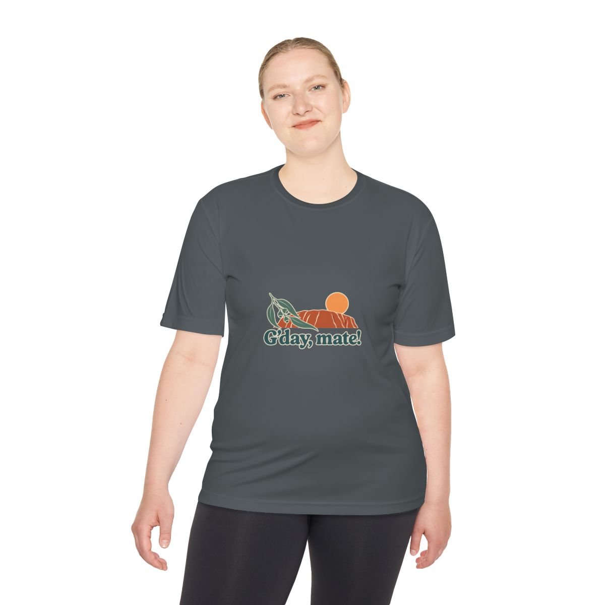 Australia Performance T-Shirt | Uluru and Eucalyptus | G'day, mate! | Country Travel Gift — person-2 — View 07