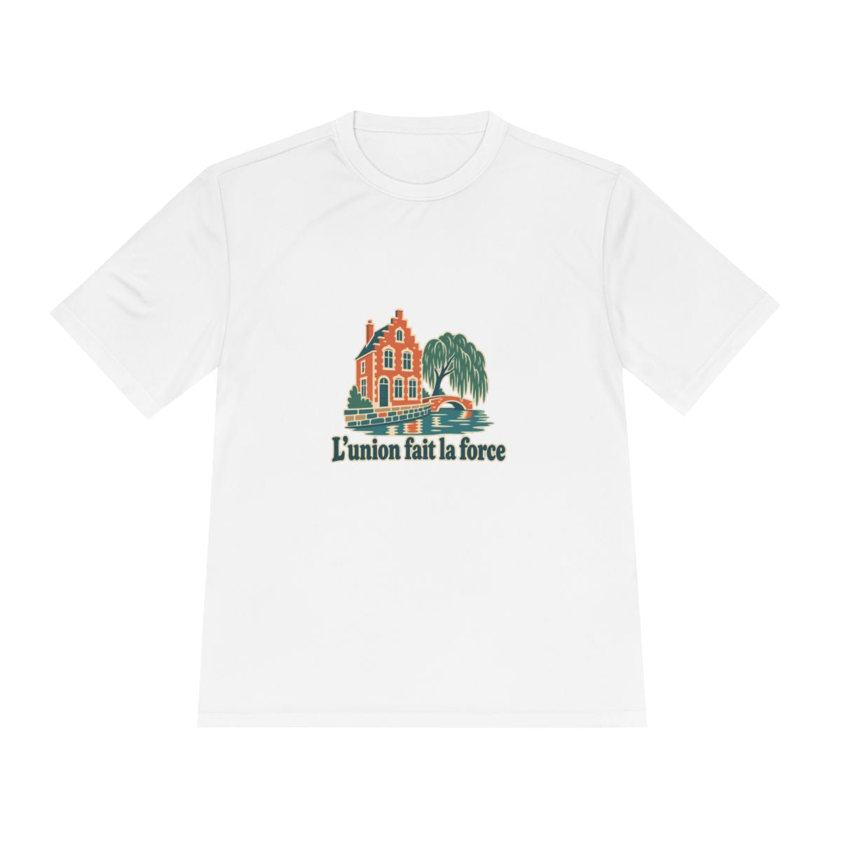 Belgium Performance T-Shirt | Bruges Canal | L'union fait la force | Country Travel Gift — front — View 01