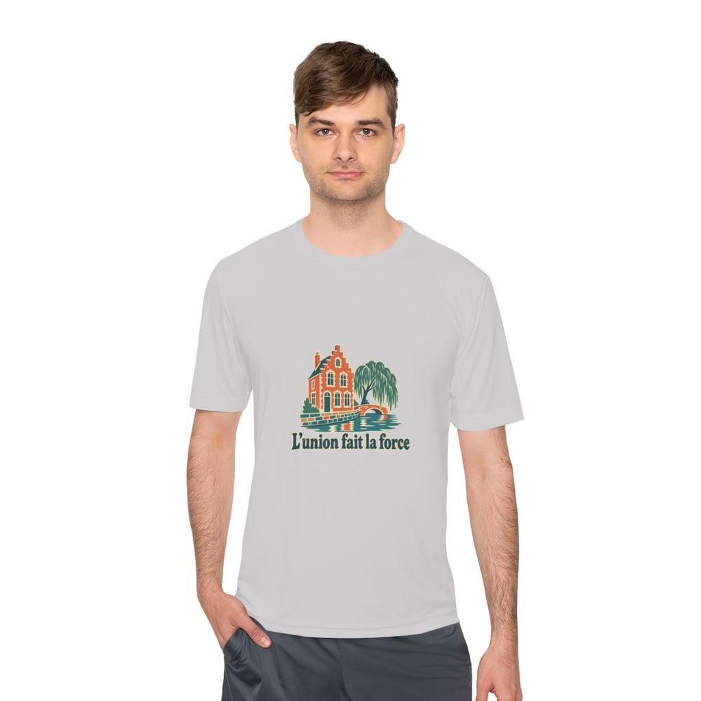 Belgium Performance T-Shirt | Bruges Canal | L'union fait la force | Country Travel Gift — person-1 — View 04