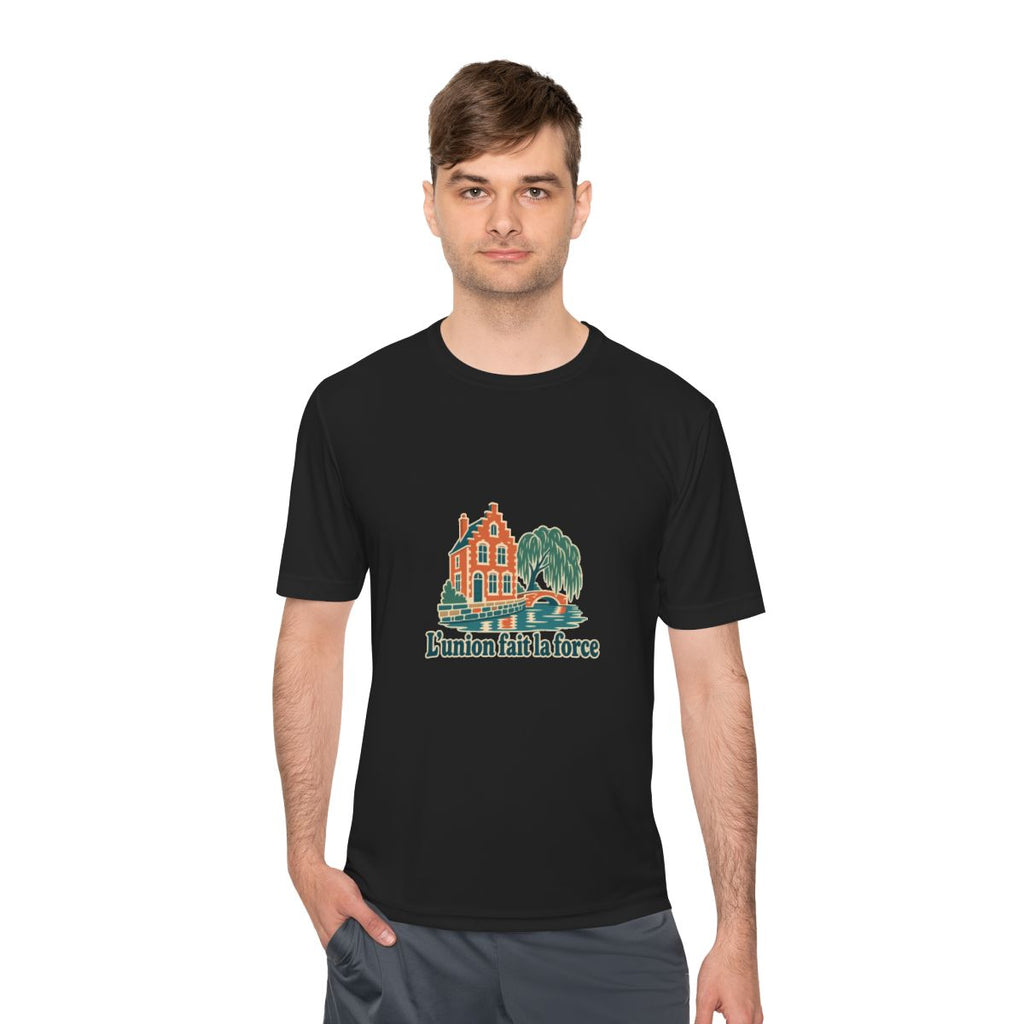 Belgium Performance T-Shirt | Bruges Canal | L'union fait la force | Country Travel Gift — person-1 — View 06