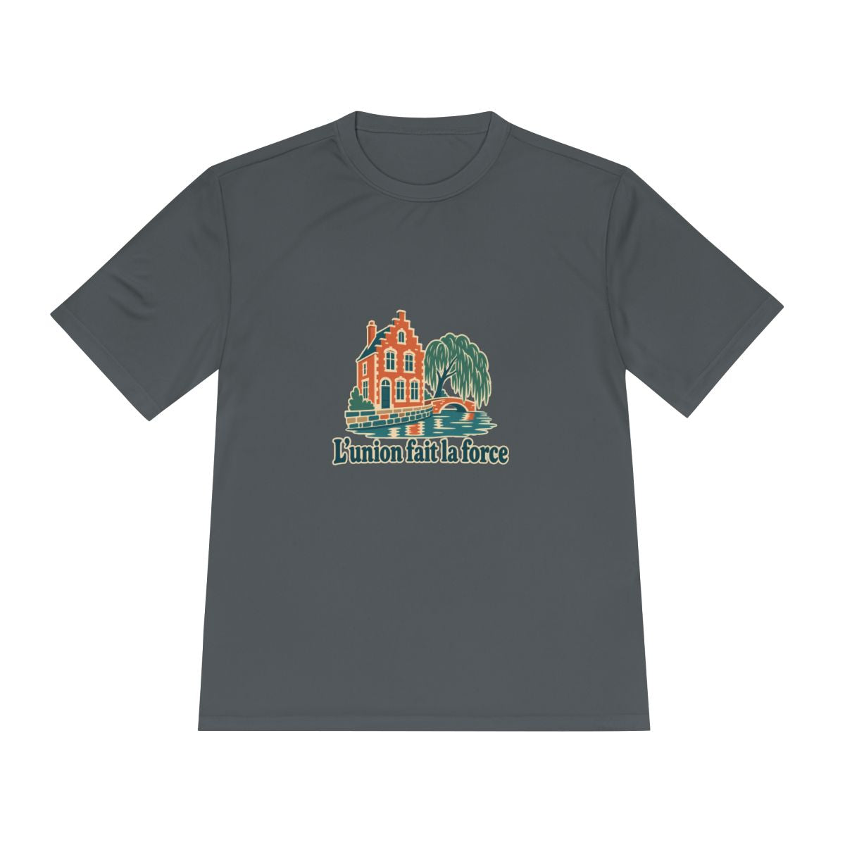 Belgium Performance T-Shirt | Bruges Canal | L'union fait la force | Country Travel Gift — front — View 14
