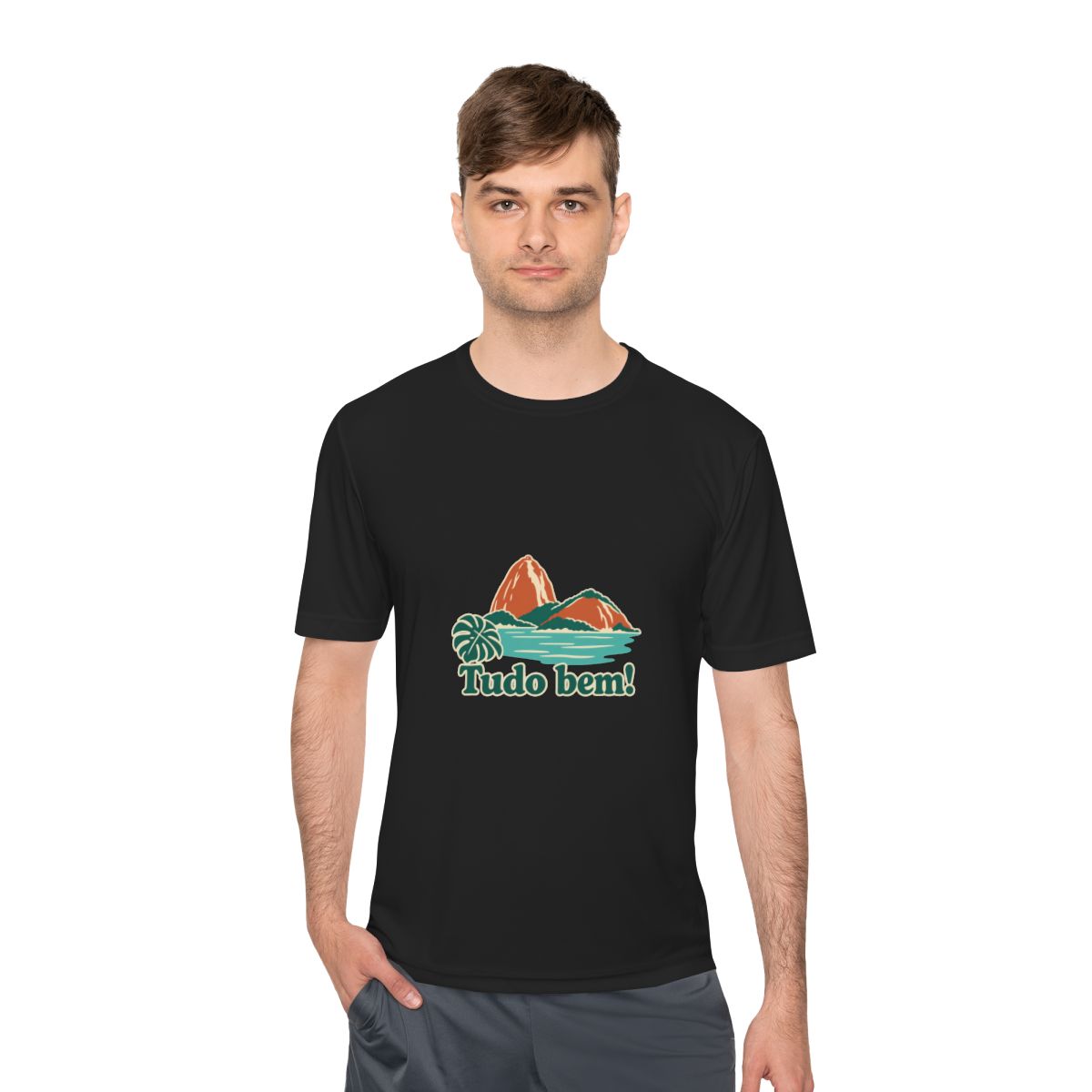 Brazil Performance T-Shirt | Sugarloaf Bay | Tudo bem! | Country Travel Gift — person-1 — View 06