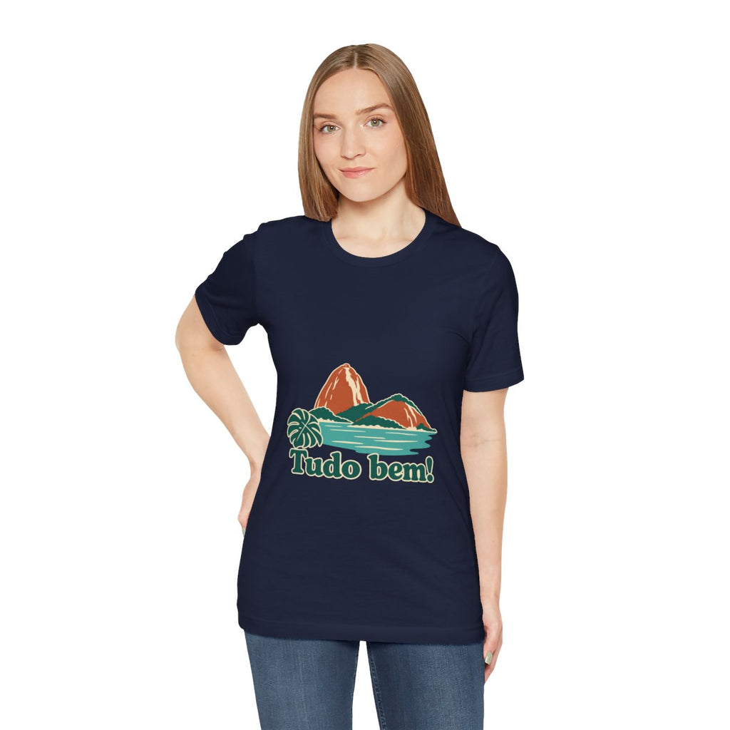 Brazil Cotton T-Shirt | Sugarloaf Bay | Tudo bem! | Country Travel Gift — person-3 — View 06