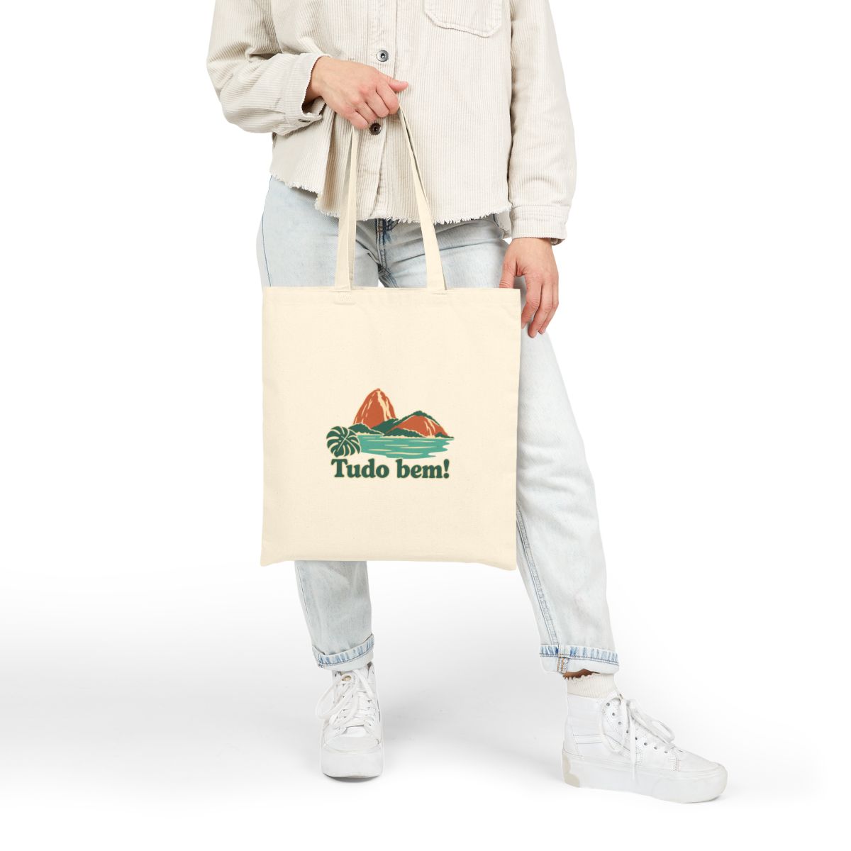 Brazil Canvas Tote Bag | Sugarloaf Bay | Tudo bem! | Country Travel Gift — person-4-front — View 07