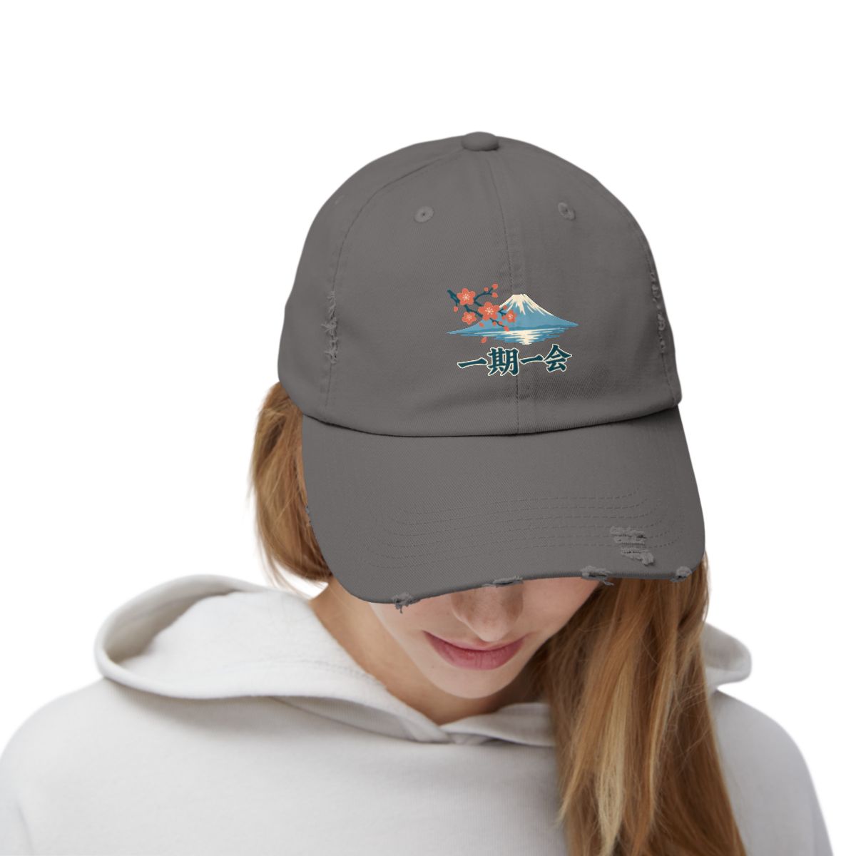 Japan Distressed Cap | Mount Fuji | 一期一会 | Country Travel Gift — person-front — View 06