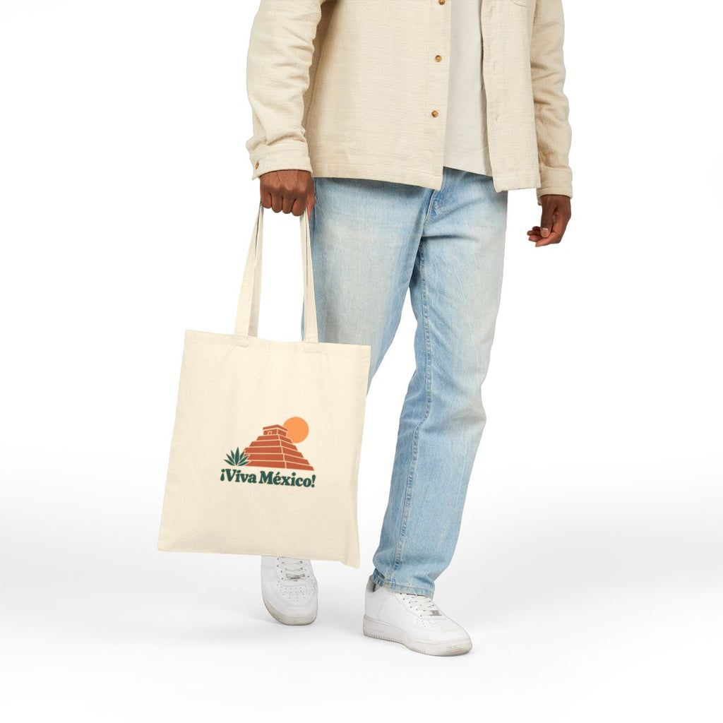 Mexico Canvas Tote Bag | Mayan Pyramid | ¡Viva México! | Country Travel Gift — person-2-front — View 04
