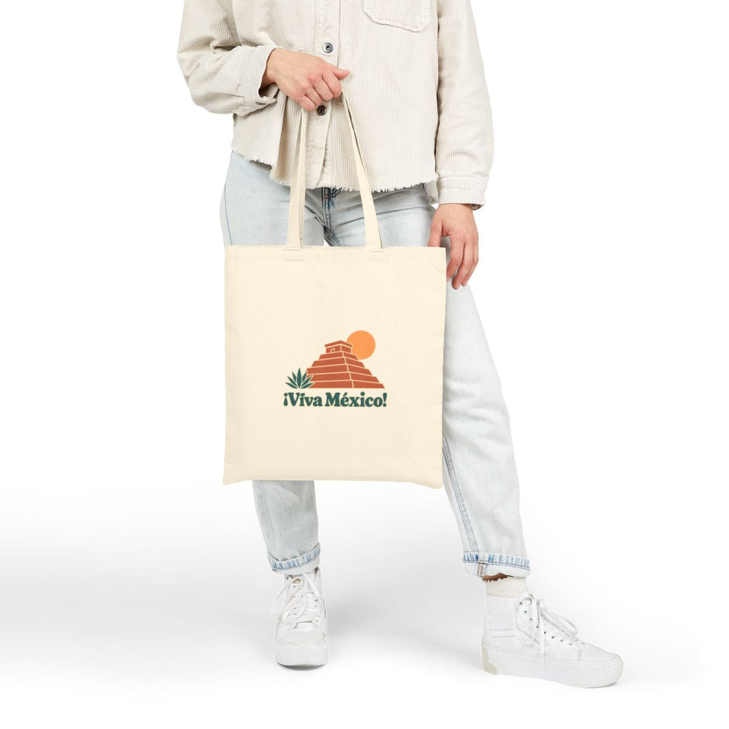 Mexico Canvas Tote Bag | Mayan Pyramid | ¡Viva México! | Country Travel Gift — person-4-front — View 07