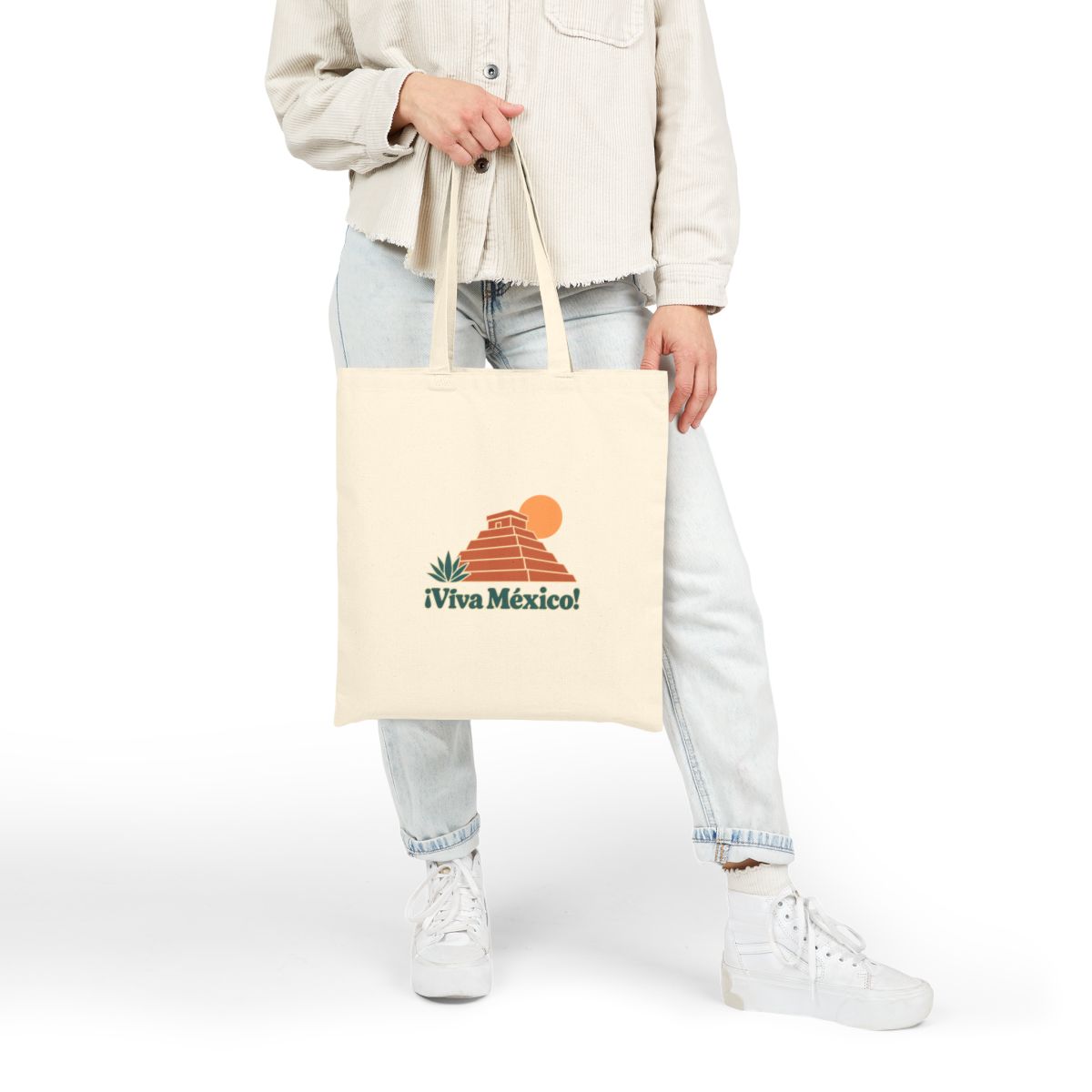 Mexico Canvas Tote Bag | Mayan Pyramid | ¡Viva México! | Country Travel Gift — person-4-front — View 07