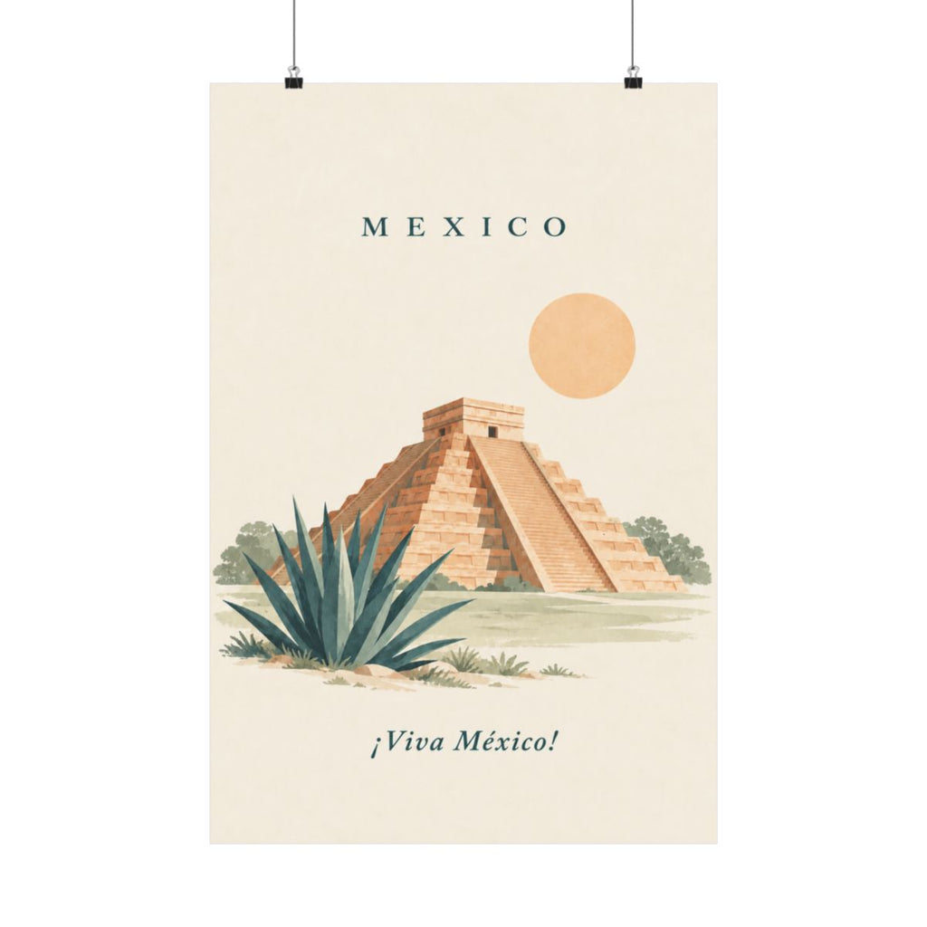 Mexico Matte Poster | Mayan Pyramid | ¡Viva México! | Country Travel Gift — front — View 01