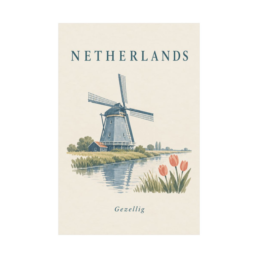 Netherlands Matte Poster | Windmill and Tulips | Gezellig | Country Travel Gift — front-2 — View 02