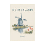 Netherlands Matte Poster | Windmill and Tulips | Gezellig | Country Travel Gift — front-2 — View 02