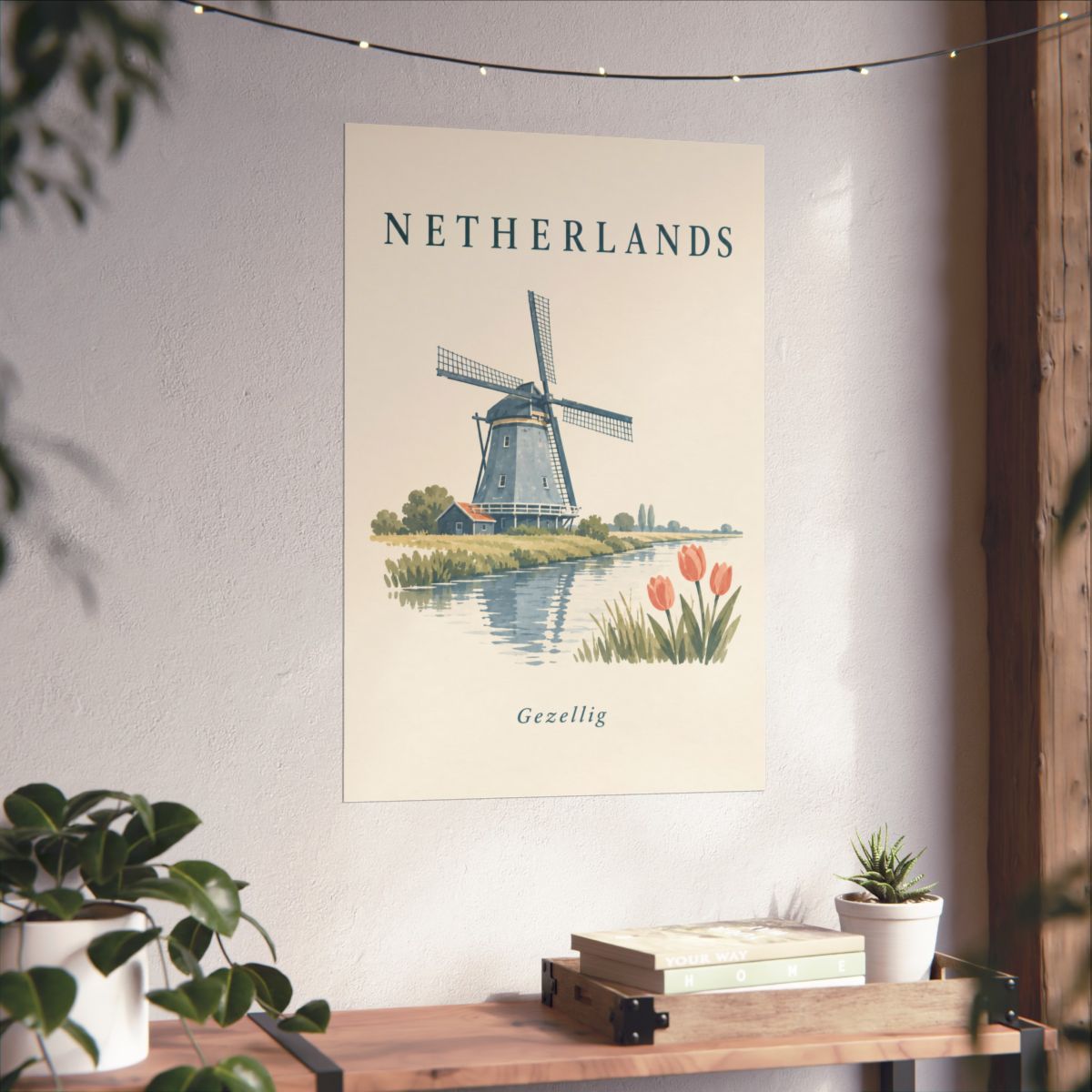 Netherlands Matte Poster | Windmill and Tulips | Gezellig | Country Travel Gift — context-3 — View 05