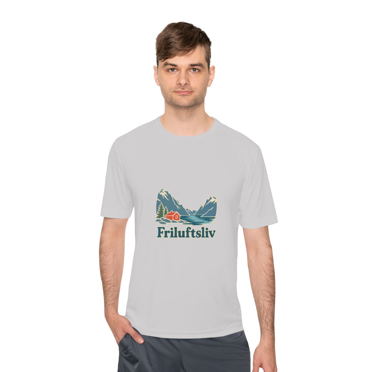 Norway Performance T-Shirt | Fjord and Cabin | Friluftsliv | Country Travel Gift — person-1 — View 04