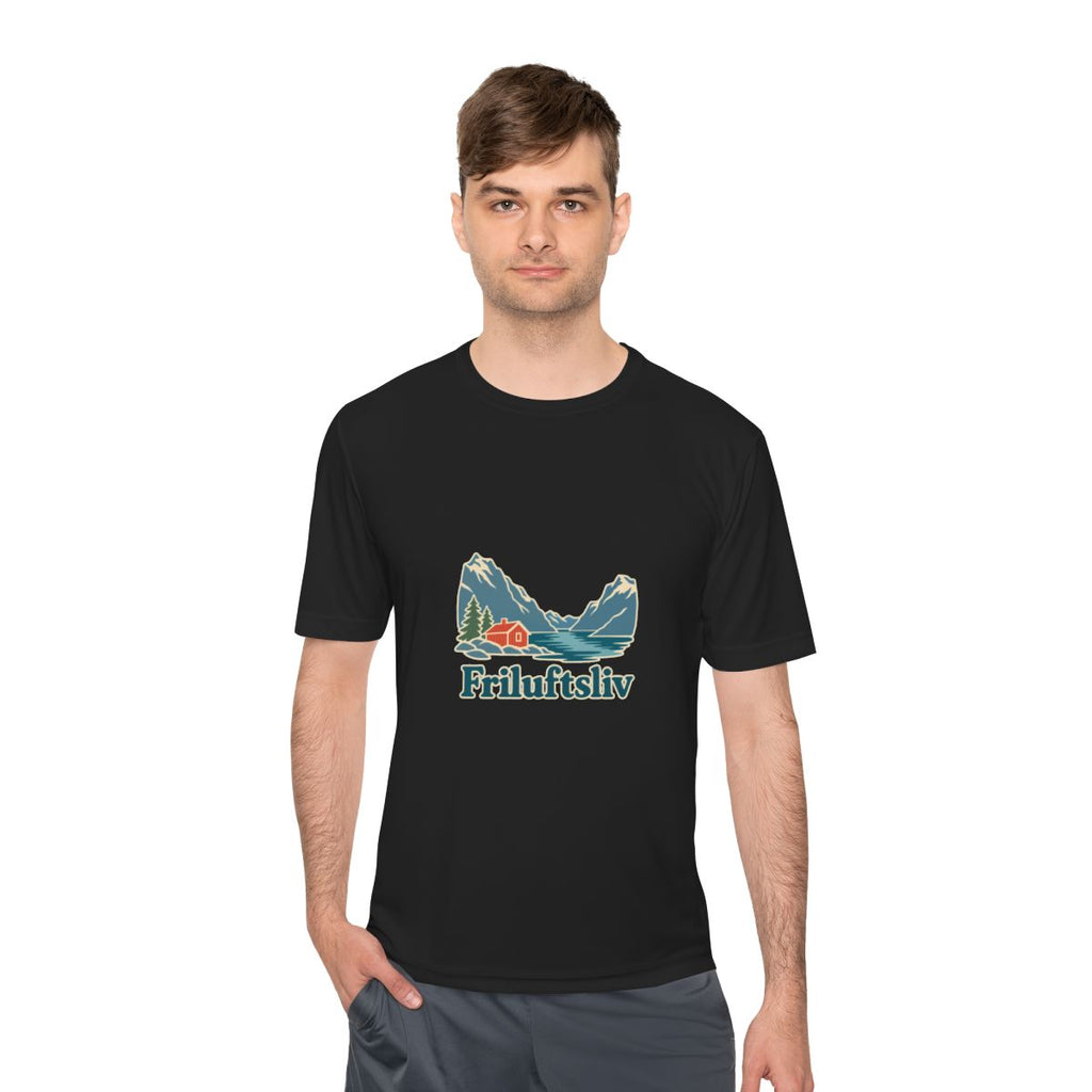 Norway Performance T-Shirt | Fjord and Cabin | Friluftsliv | Country Travel Gift — person-1 — View 06
