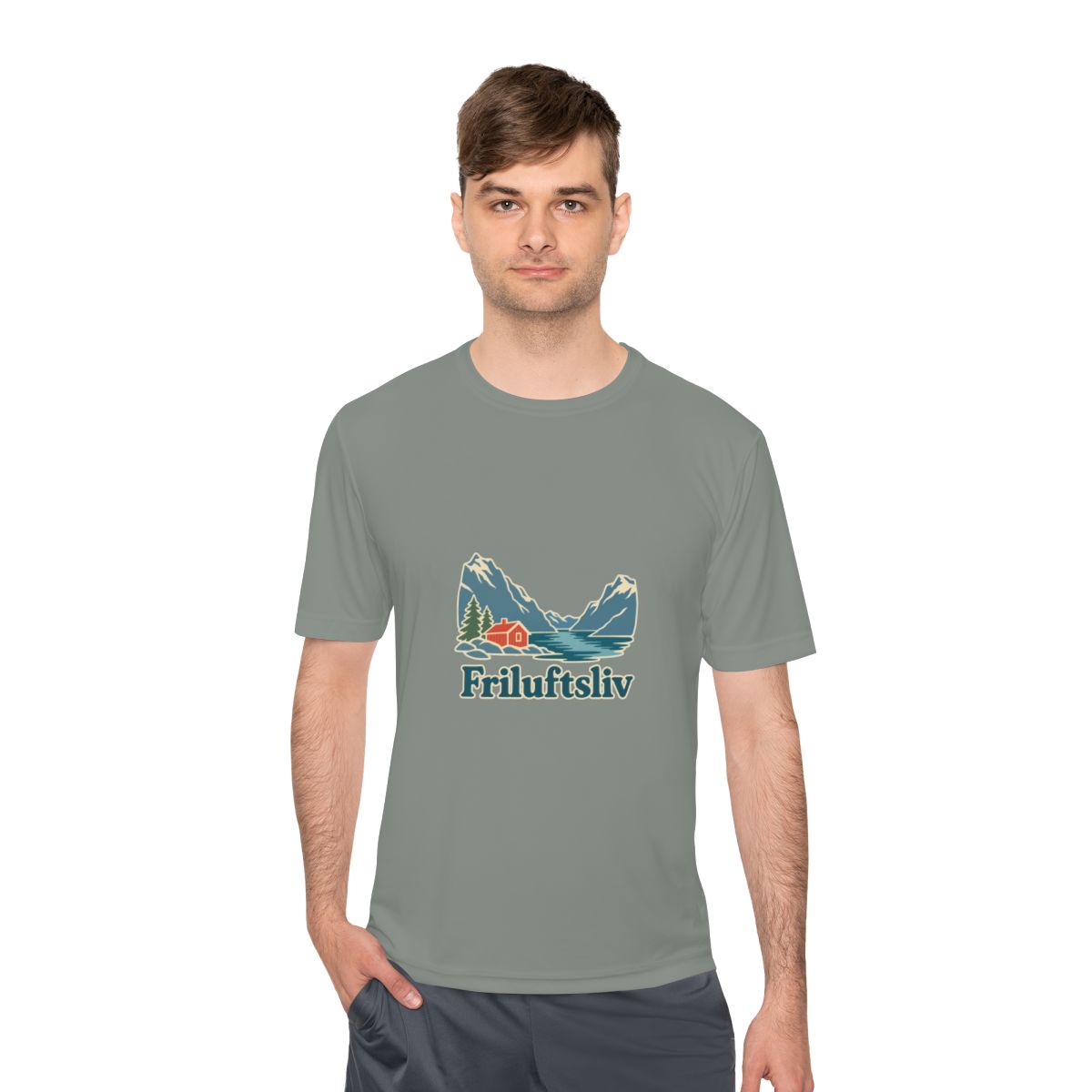 Norway Performance T-Shirt | Fjord and Cabin | Friluftsliv | Country Travel Gift — person-1 — View 10