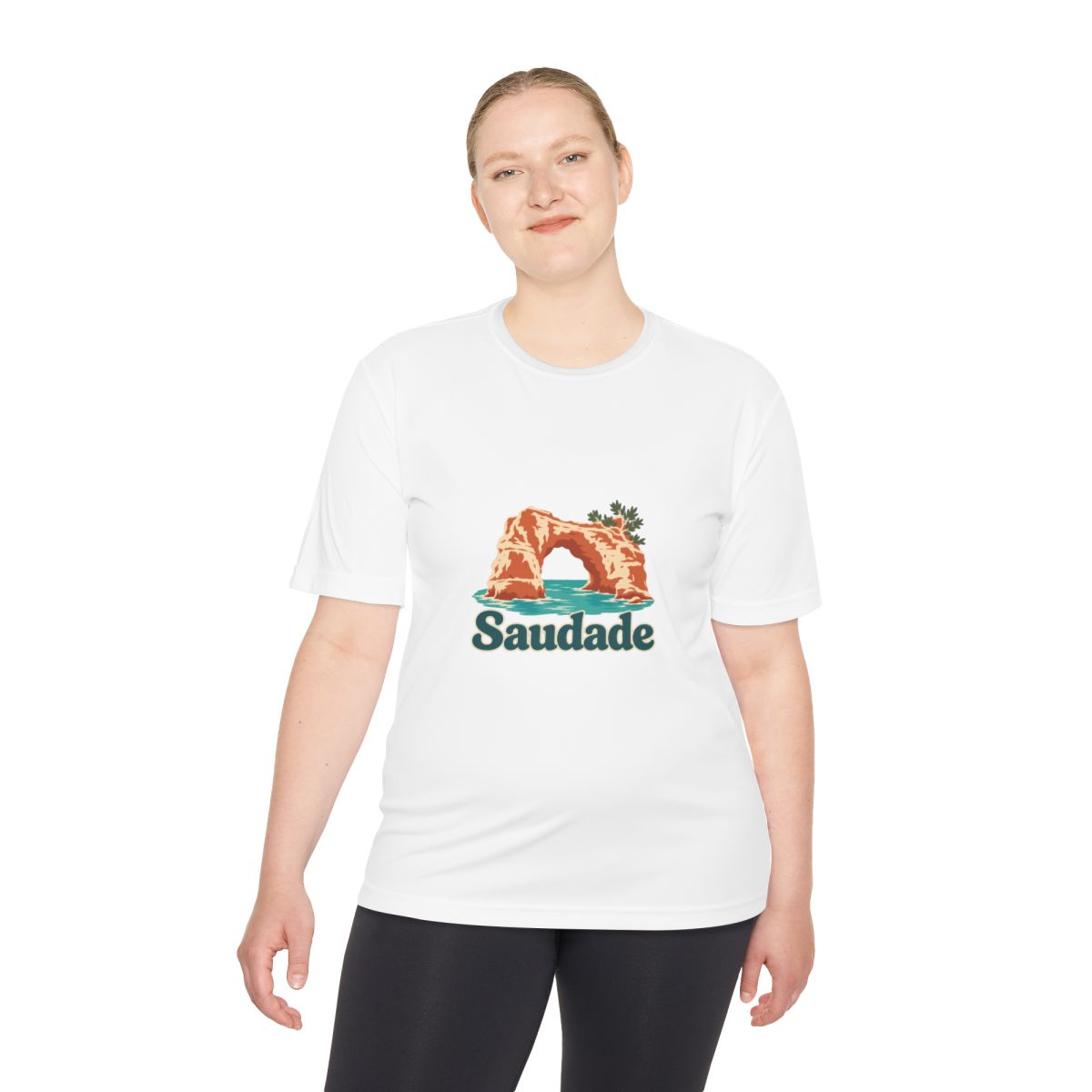 Portugal Performance T-Shirt | Algarve Sea Arch | Saudade | Country Travel Gift — person-2 — View 03