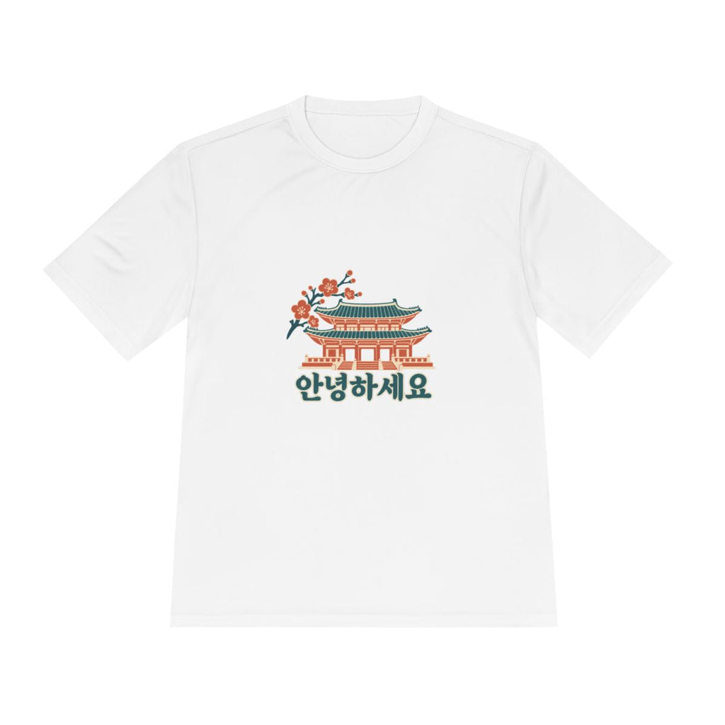 South Korea Performance T-Shirt | Palace and Blossoms | 안녕하세요 | Country Travel Gift — front — View 01