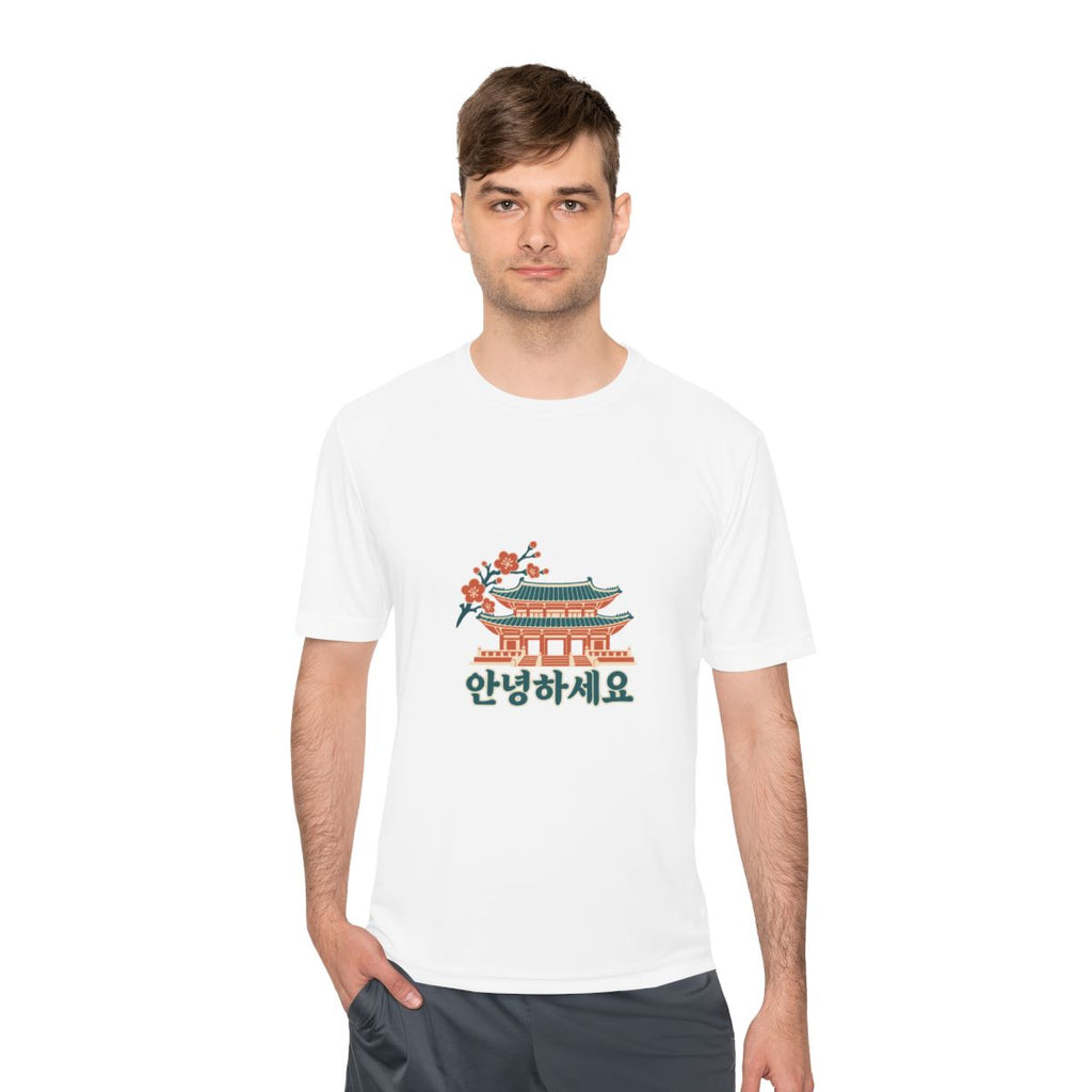 South Korea Performance T-Shirt | Palace and Blossoms | 안녕하세요 | Country Travel Gift — person-1 — View 02