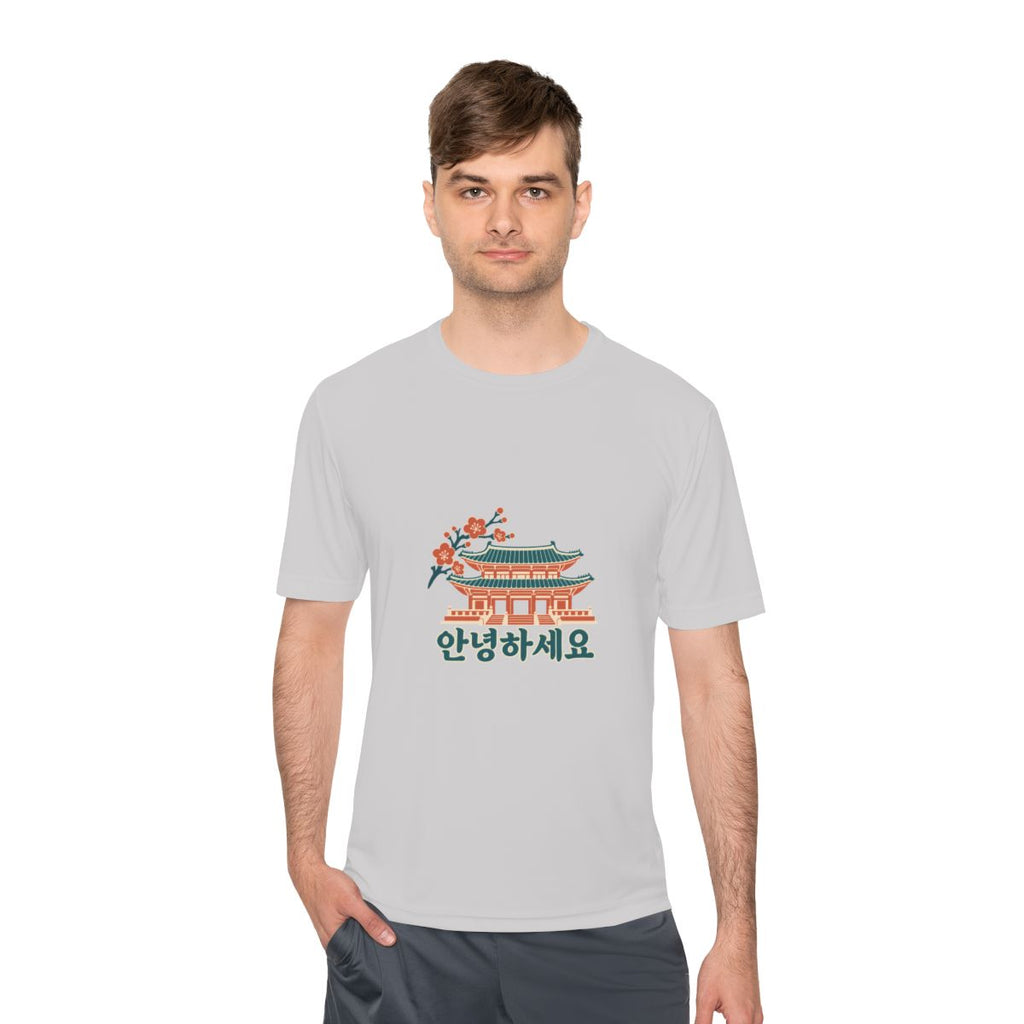 South Korea Performance T-Shirt | Palace and Blossoms | 안녕하세요 | Country Travel Gift — person-1 — View 04