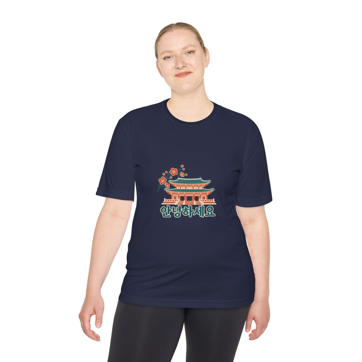 South Korea Performance T-Shirt | Palace and Blossoms | 안녕하세요 | Country Travel Gift — person-2 — View 05