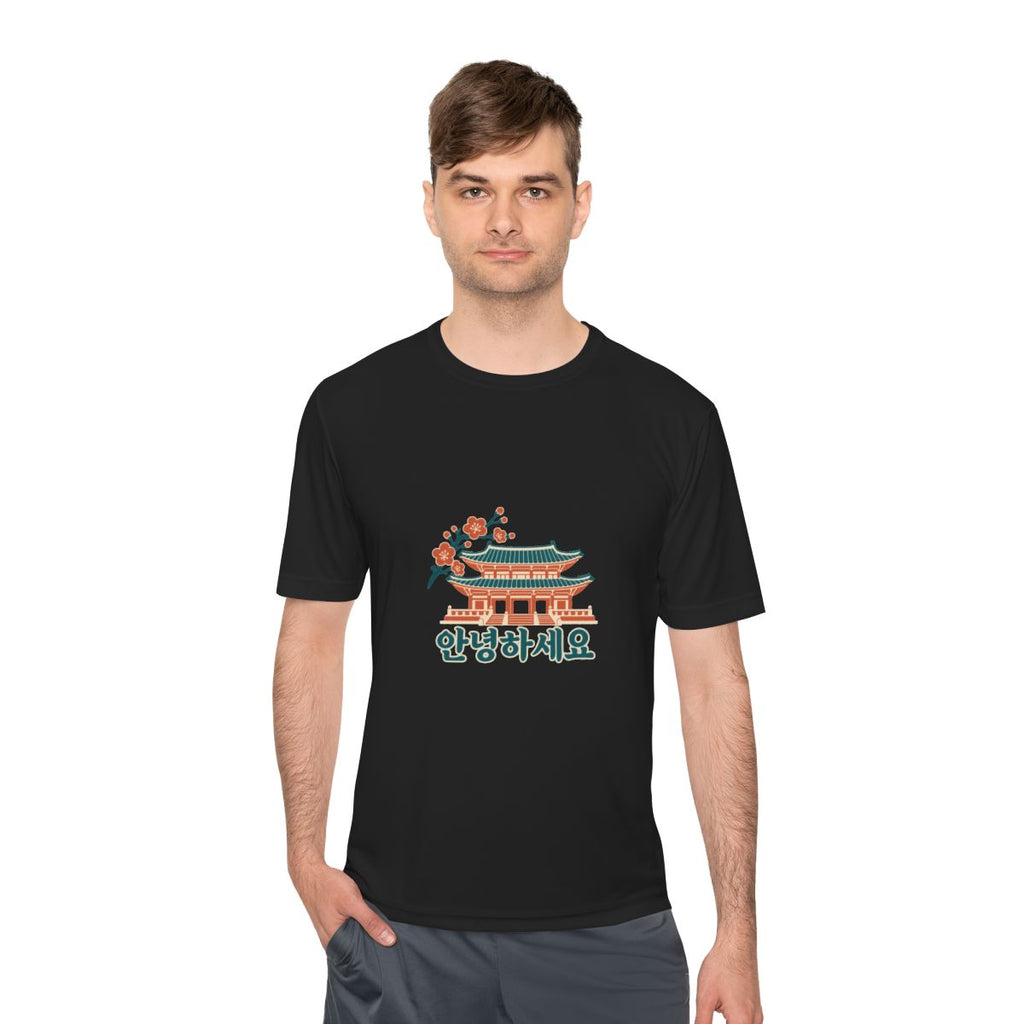 South Korea Performance T-Shirt | Palace and Blossoms | 안녕하세요 | Country Travel Gift — person-1 — View 06