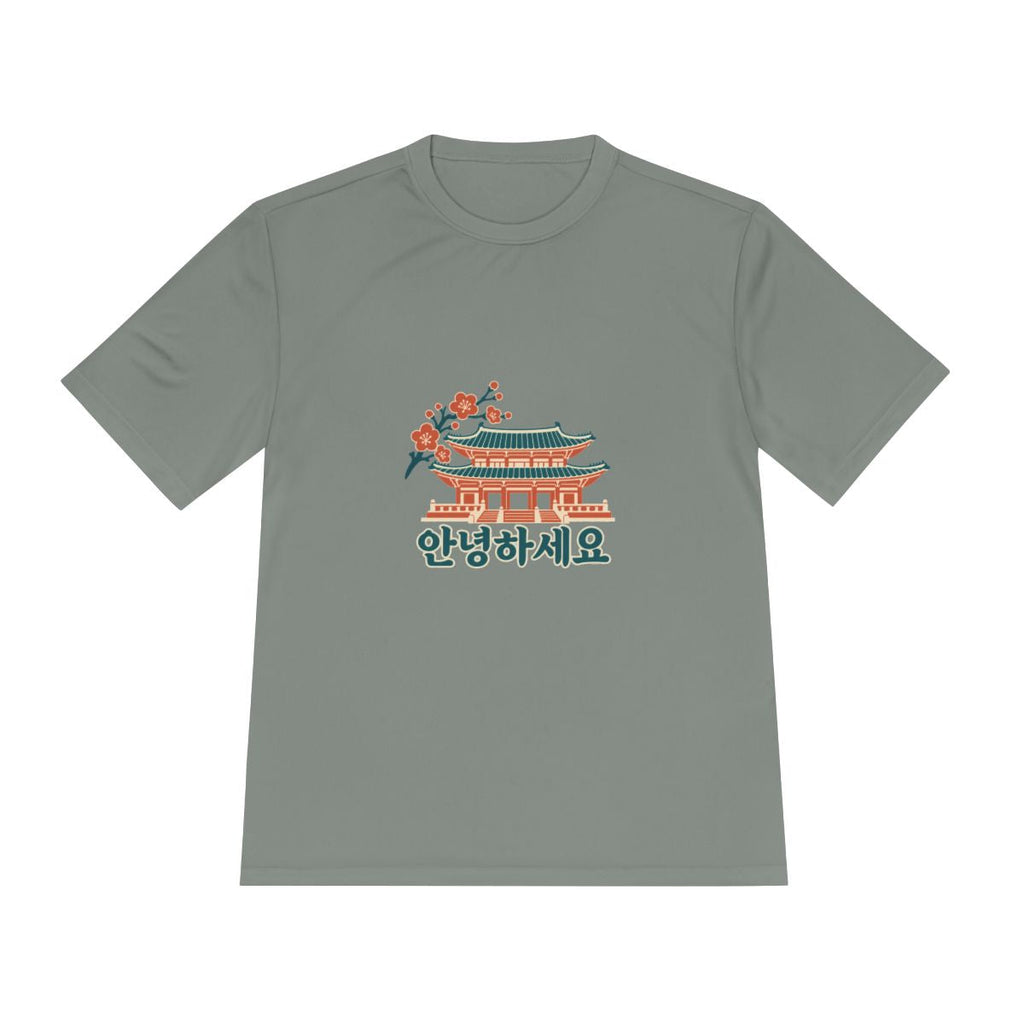 South Korea Performance T-Shirt | Palace and Blossoms | 안녕하세요 | Country Travel Gift — front — View 15
