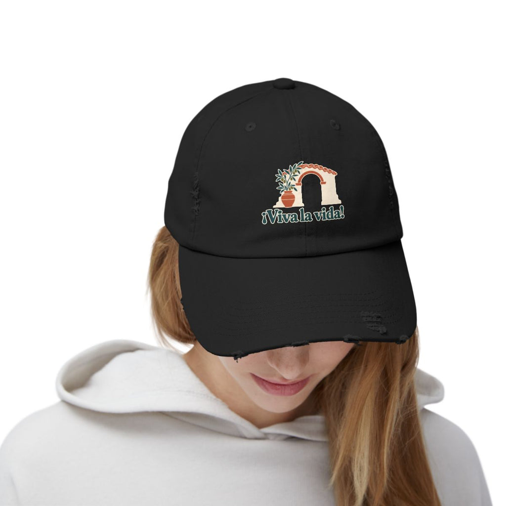 Spain Distressed Cap | Andalusian Arch | ¡Viva la vida! | Country Travel Gift — person-front — View 05