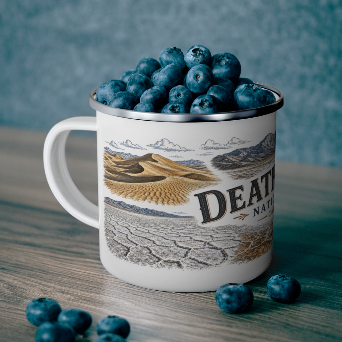 Death Valley National Park enamel camping mug outdoor lifestyle scene