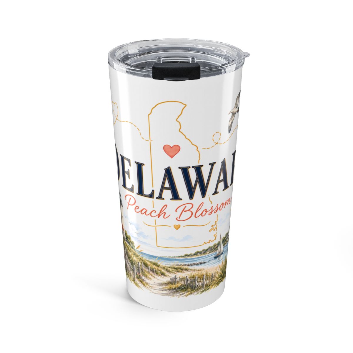 Delaware State Flower Tumbler | Peach Blossom Botanical Travel Cup | 20oz Stainless Steel Gift — front