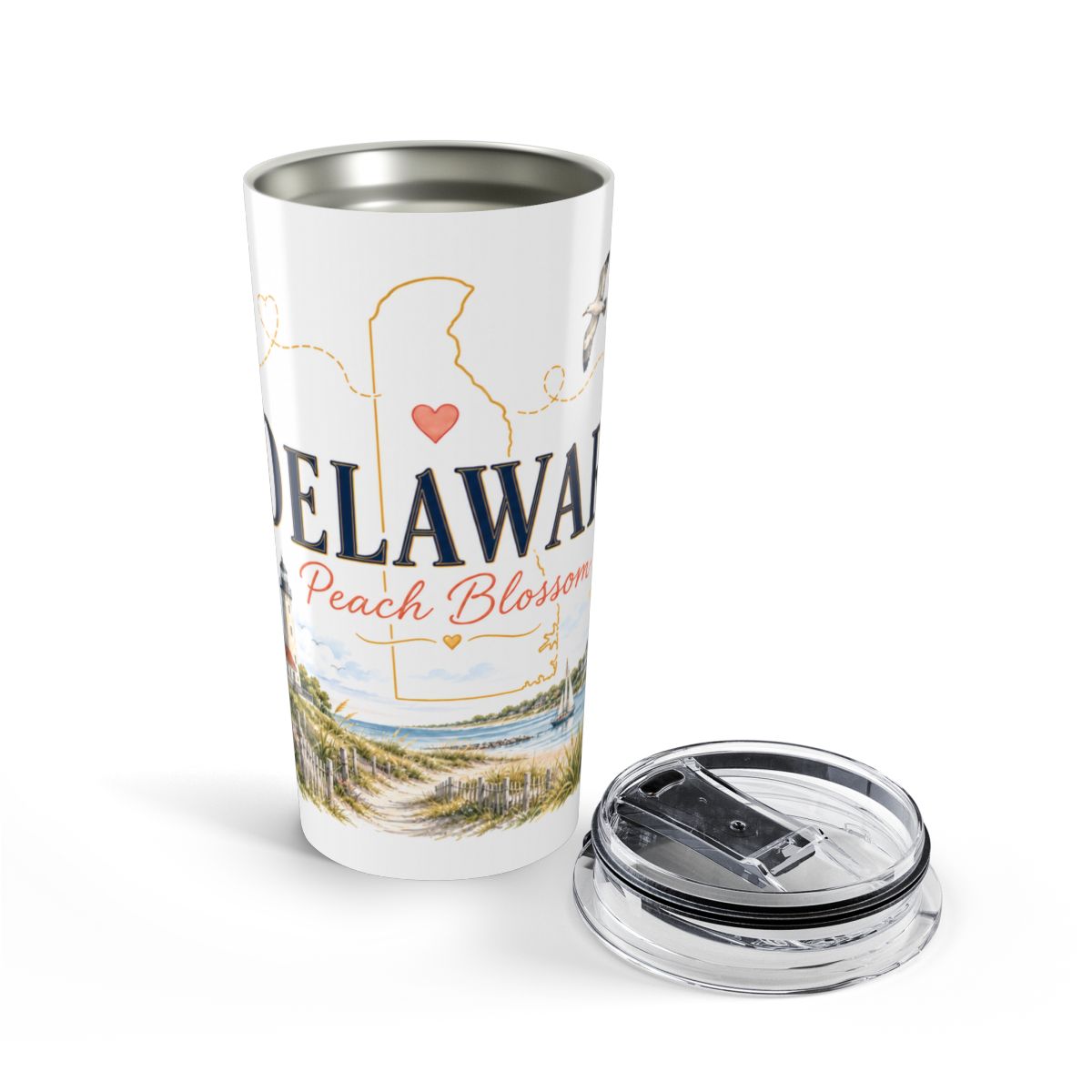 Delaware State Flower Tumbler | Peach Blossom Botanical Travel Cup | 20oz Stainless Steel Gift — opened