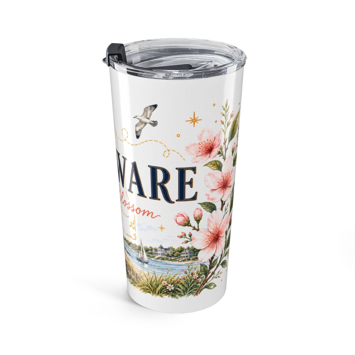 Delaware State Flower Tumbler | Peach Blossom Botanical Travel Cup | 20oz Stainless Steel Gift — right