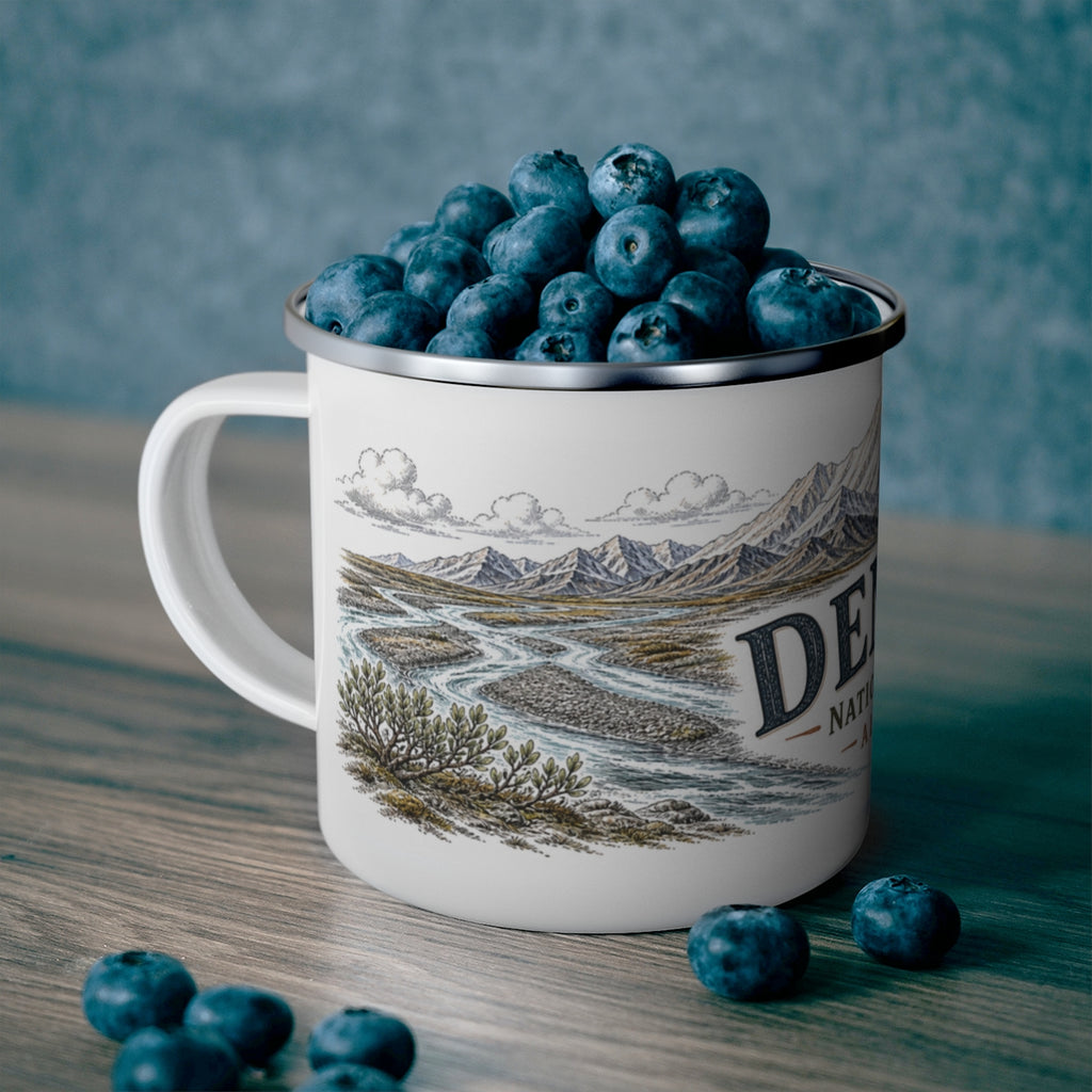 Denali National Park enamel camping mug outdoor lifestyle scene