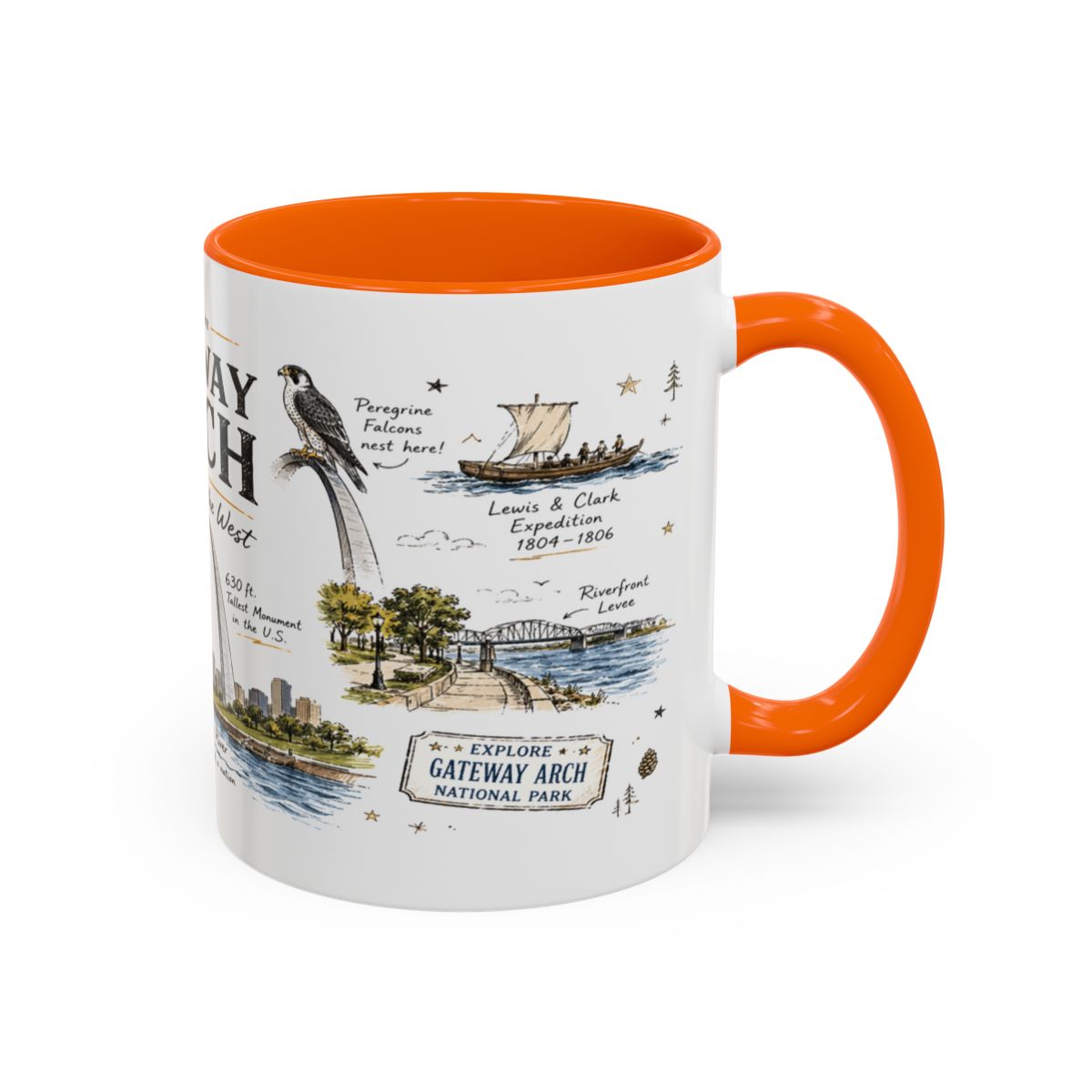 Gateway Arch National Park Coffee Mug | Missouri St. Louis Landmark Gift | Accent Color Ceramic 11oz 15oz