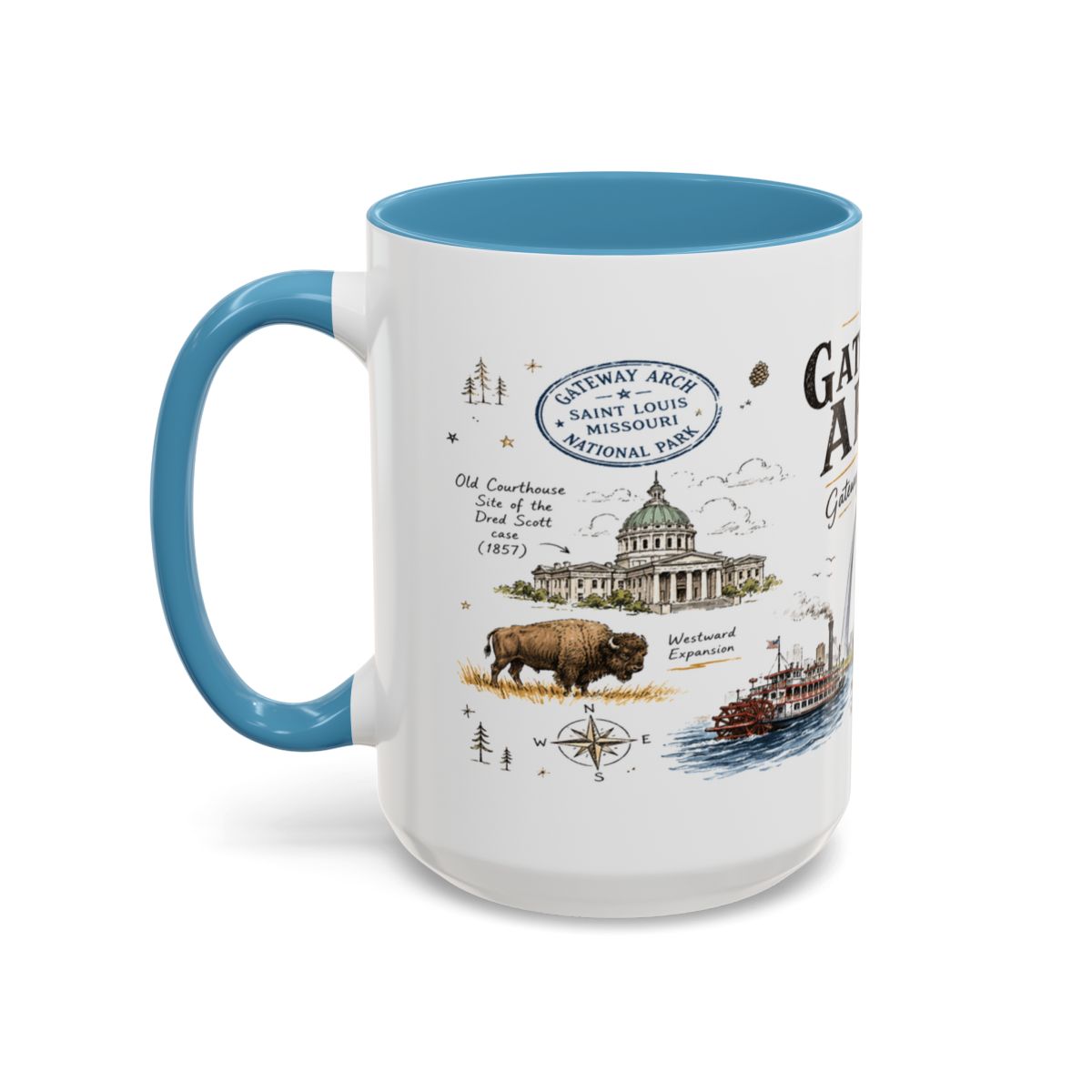 Gateway Arch National Park Coffee Mug | Missouri St. Louis Landmark Gift | Accent Color Ceramic 11oz 15oz