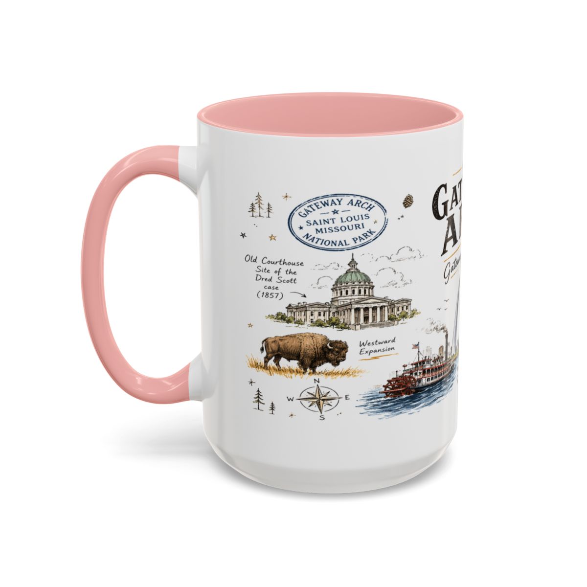 Gateway Arch National Park Coffee Mug | Missouri St. Louis Landmark Gift | Accent Color Ceramic 11oz 15oz